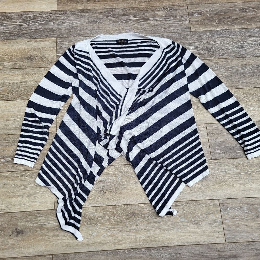 Luisa Spagnoli open cardigan Cascade asymmetrical, navy & white striped